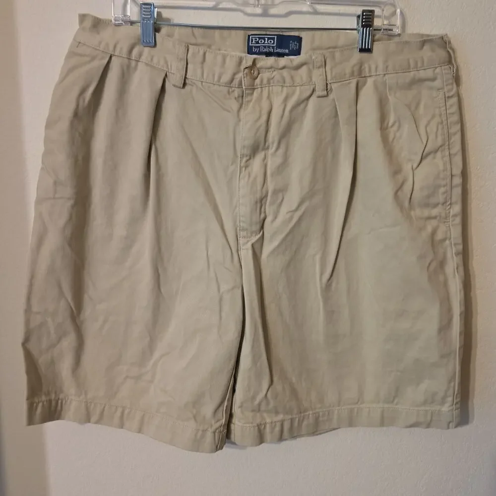 Vtg Polo Ralph Lauren Tyler Shorts Mens 38 Khaki Beige Chino Pleated Preppy Y2K